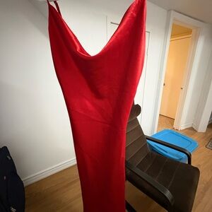 Red Satin Slip Dress - Elegant Women's Evening Dress